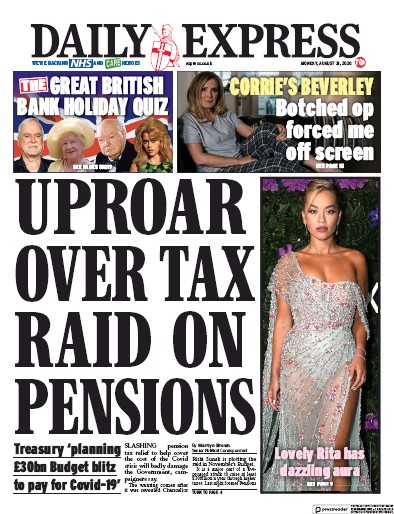 Daily Express Newspaper Front Page (UK) for 31 August 2020