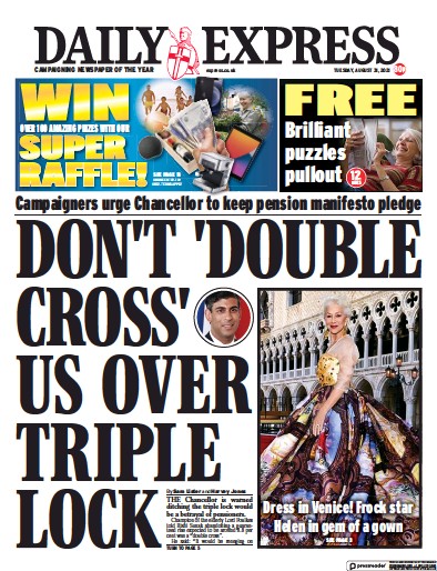 Daily Express Newspaper Front Page (UK) for 31 August 2021