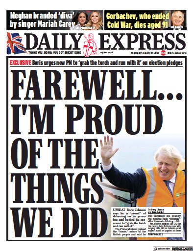 Daily Express Newspaper Front Page (UK) for 31 August 2022
