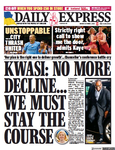 Daily Express Newspaper Front Page (UK) for 3 October 2022