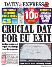 Daily Express (UK) Newspaper Front Page for 3 November 2016