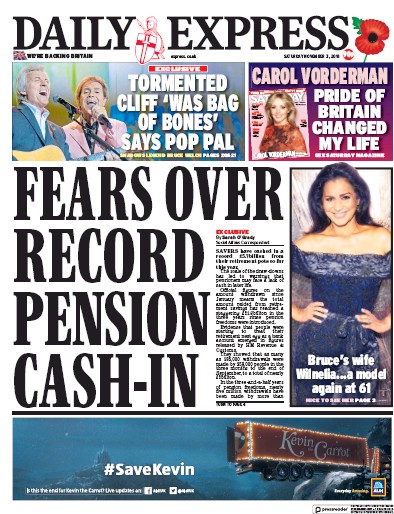 Daily Express Newspaper Front Page (UK) for 3 November 2018