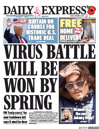 Daily Express Newspaper Front Page (UK) for 3 November 2020