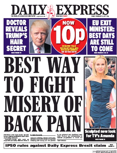 Daily Express Newspaper Front Page (UK) for 3 February 2017