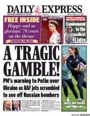 Daily Express (UK) Newspaper Front Page for 3 February 2022