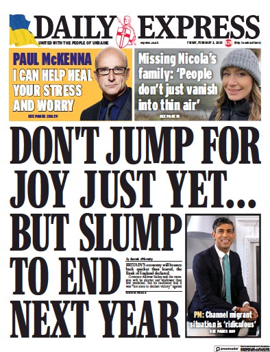 Daily Express Newspaper Front Page (UK) for 3 February 2023