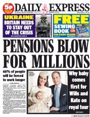 Daily Express Newspaper Front Page (UK) for 3 March 2014