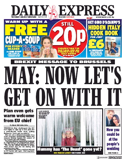 Daily Express Newspaper Front Page (UK) for 3 March 2018