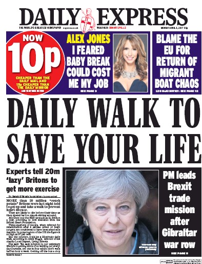 Daily Express Newspaper Front Page (UK) for 3 April 2017