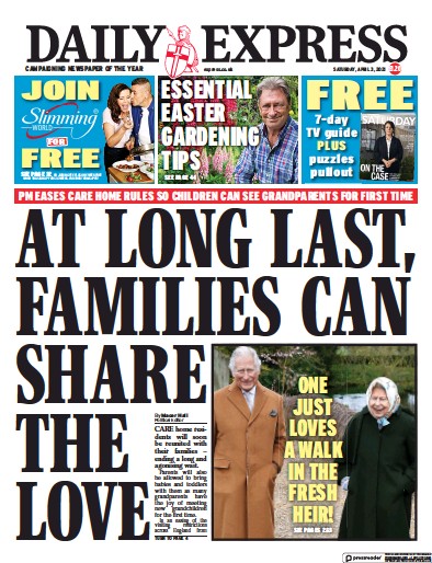 Daily Express Newspaper Front Page (UK) for 3 April 2021