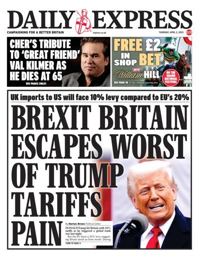 Daily Express Newspaper Front Page (UK) for 3 April 2025