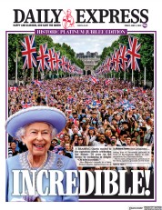 Daily Express (UK) Newspaper Front Page for 3 June 2022