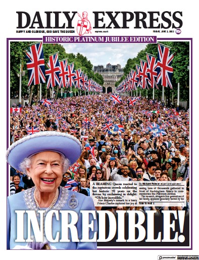 Daily Express Newspaper Front Page (UK) for 3 June 2022