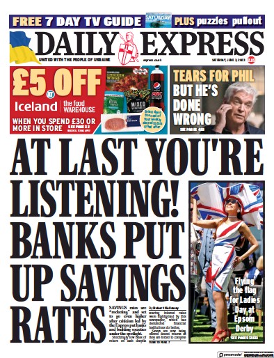 Daily Express Newspaper Front Page (UK) for 3 June 2023