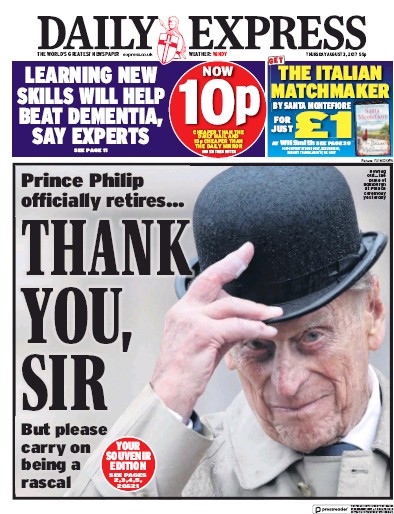 Daily Express Newspaper Front Page (UK) for 3 August 2017