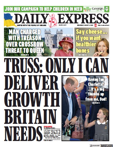 Daily Express Newspaper Front Page (UK) for 3 August 2022