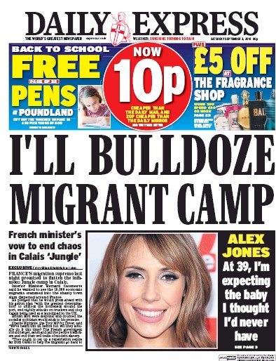 Daily Express Newspaper Front Page (UK) for 3 September 2016