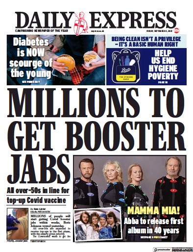 Daily Express Newspaper Front Page (UK) for 3 September 2021