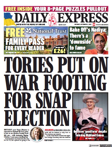 Daily Express Newspaper Front Page (UK) for 3 September 2022