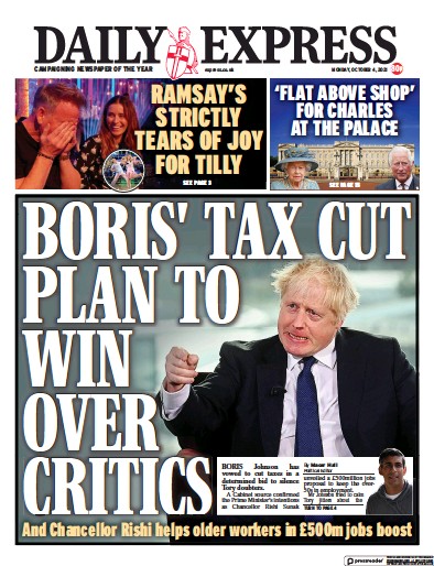 Daily Express Newspaper Front Page (UK) for 4 October 2021