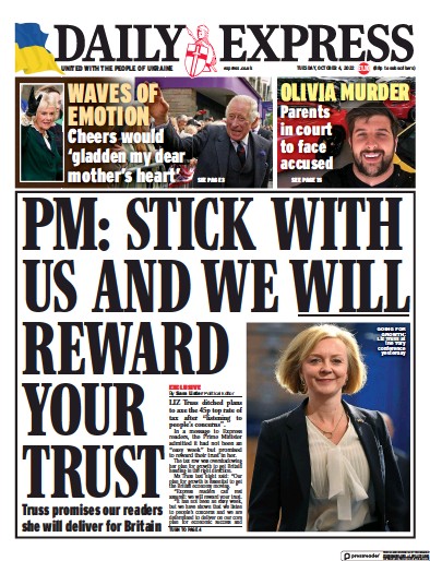Daily Express Newspaper Front Page (UK) for 4 October 2022