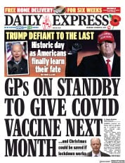 Daily Express (UK) Newspaper Front Page for 4 November 2020