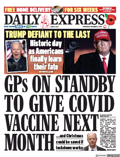 Daily Express Newspaper Front Page (UK) for 4 November 2020