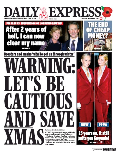 Daily Express Newspaper Front Page (UK) for 4 November 2021