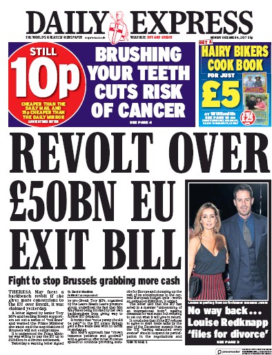 Daily Express Newspaper Front Page (UK) for 4 December 2017