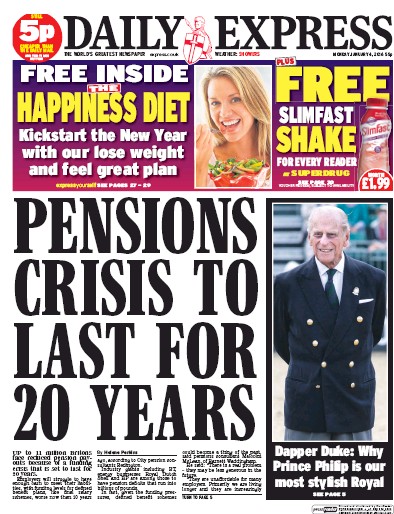 Daily Express Newspaper Front Page (UK) for 4 January 2016