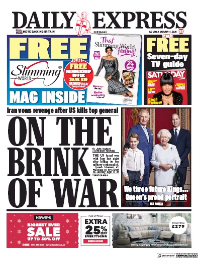 Daily Express Newspaper Front Page (UK) for 4 January 2020