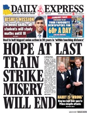 Daily Express (UK) Newspaper Front Page for 4 January 2023