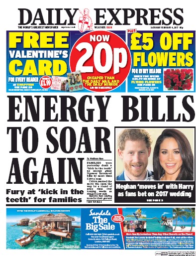 Daily Express Newspaper Front Page (UK) for 4 February 2017