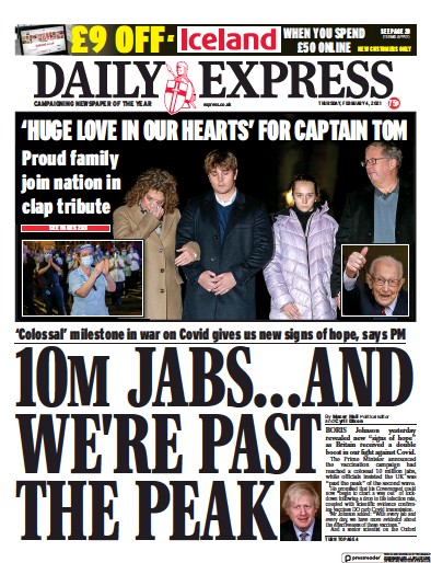 Daily Express Newspaper Front Page (UK) for 4 February 2021