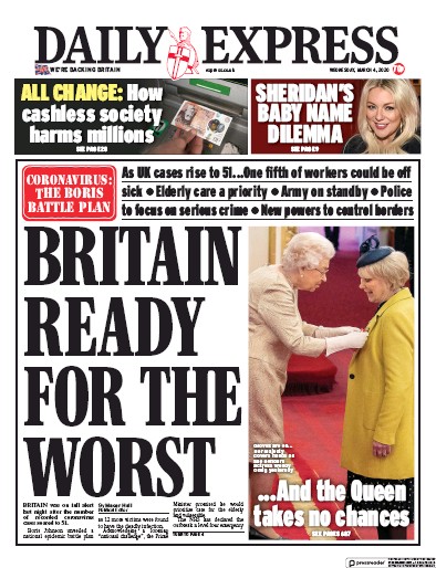 Daily Express Newspaper Front Page (UK) for 4 March 2020