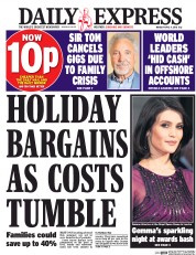 Daily Express (UK) Newspaper Front Page for 4 April 2016