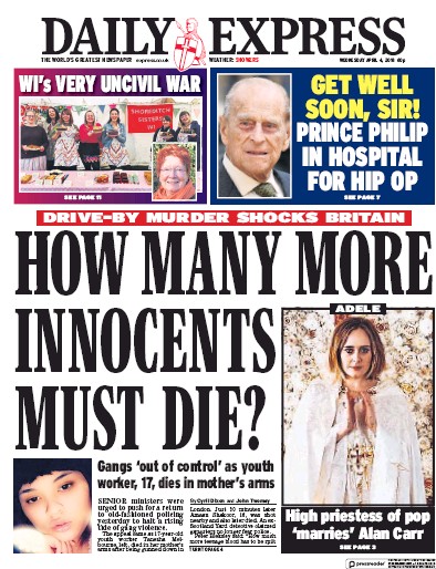 Daily Express Newspaper Front Page (UK) for 4 April 2018