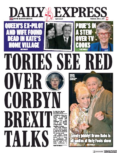 Daily Express Newspaper Front Page (UK) for 4 April 2019