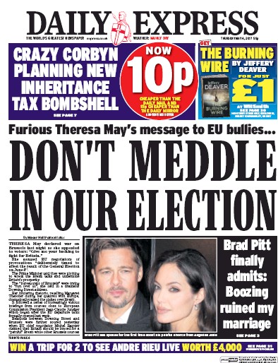 Daily Express Newspaper Front Page (UK) for 4 May 2017