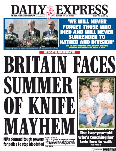 Daily Express Newspaper Front Page (UK) for 4 June 2018