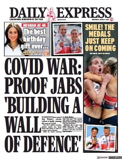 Daily Express Newspaper Front Page (UK) for 4 August 2021