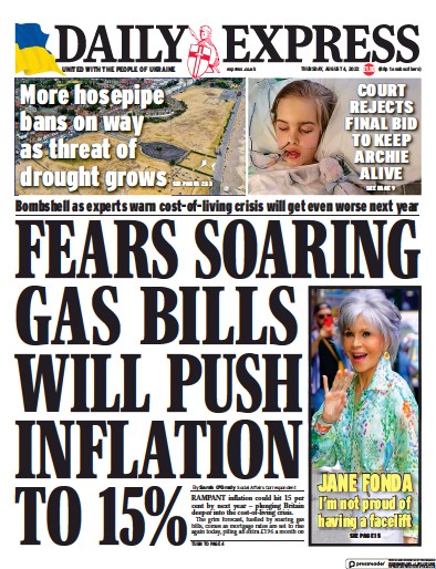 Daily Express Newspaper Front Page (UK) for 4 August 2022