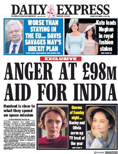 Daily Express Newspaper Front Page (UK) for 4 September 2018