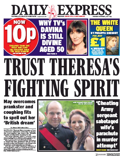 Daily Express Newspaper Front Page (UK) for 5 October 2017