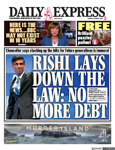 Daily Express Newspaper Front Page (UK) for 5 October 2021