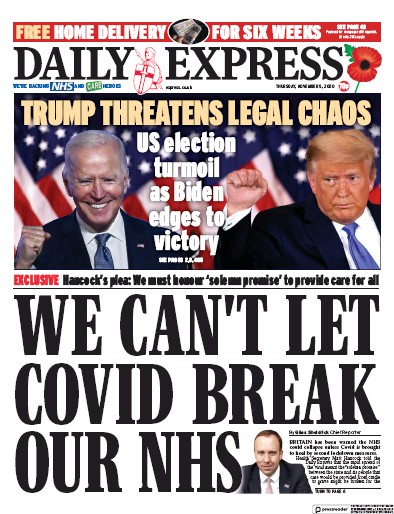 Daily Express Newspaper Front Page (UK) for 5 November 2020