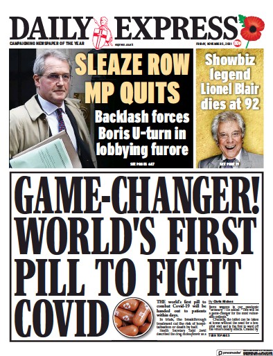 Daily Express Newspaper Front Page (UK) for 5 November 2021