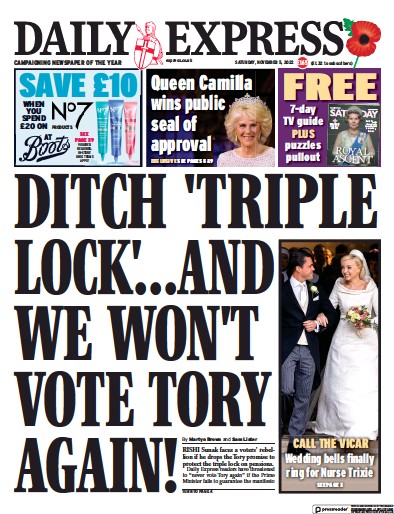 Daily Express Newspaper Front Page (UK) for 5 November 2022