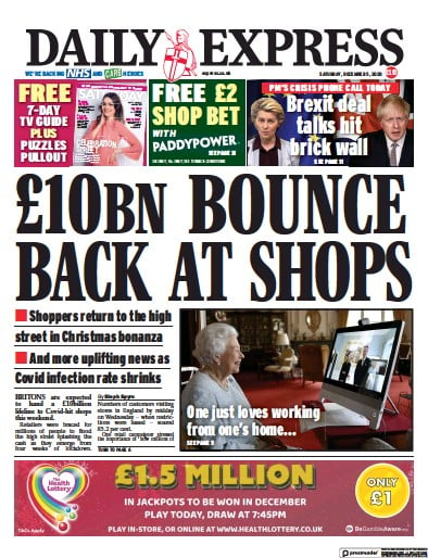 Daily Express Newspaper Front Page (UK) for 5 December 2020