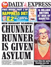 Daily Express (UK) Newspaper Front Page for 5 January 2016